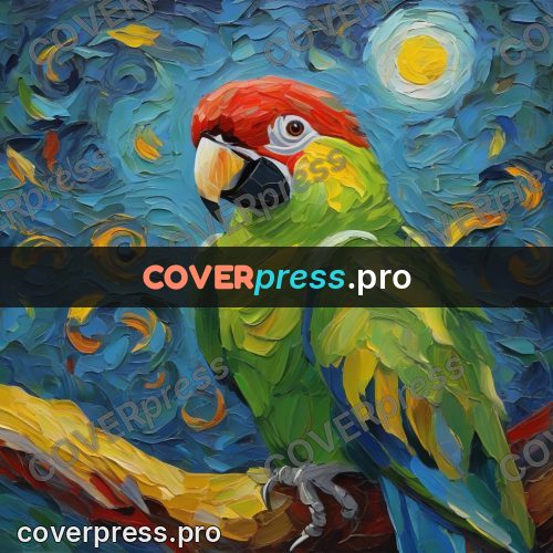 Van Gogh style artwork: green parrot on a branch