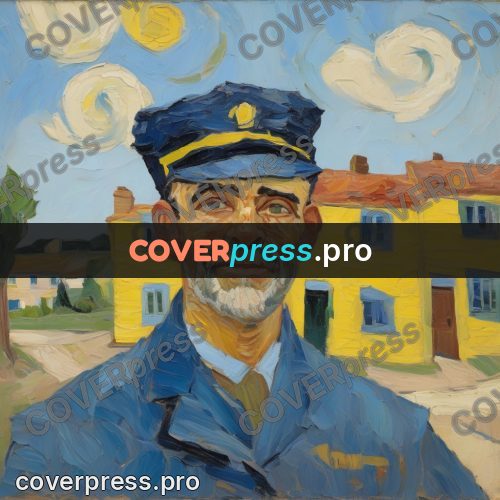 Van Gogh style artwork: postman by yellow houses