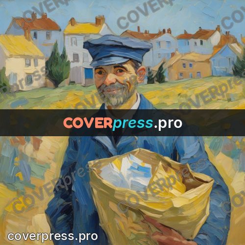 Van Gogh style artwork: postman by yellow houses