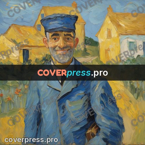 Van Gogh style artwork: postman by yellow houses