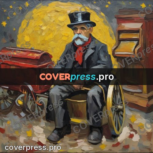 Van Gogh style artwork: organ grinder with a cart
