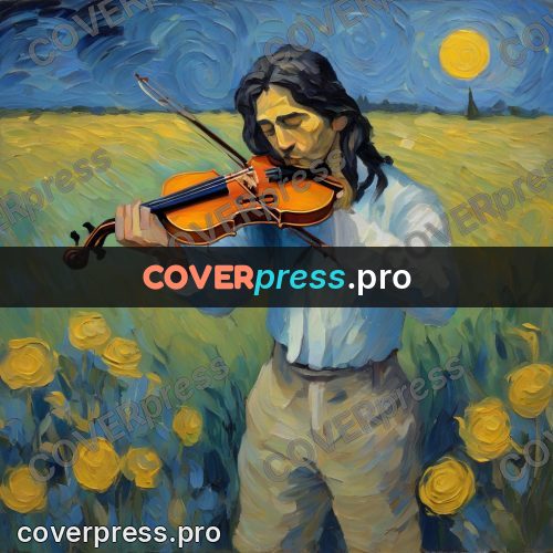 Van Gogh style artwork: violinist in a field