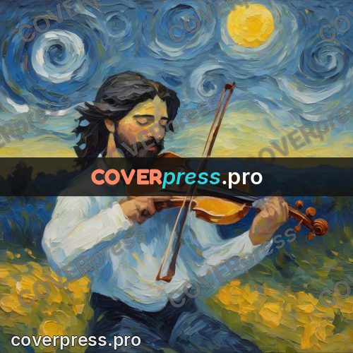 Van Gogh style artwork: violinist in a field