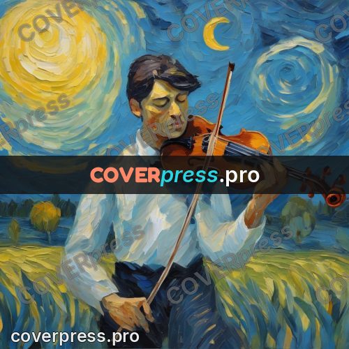 Van Gogh style artwork: violinist in a field
