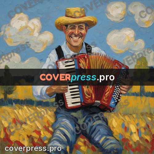 Van Gogh style artwork: accordion player in a field