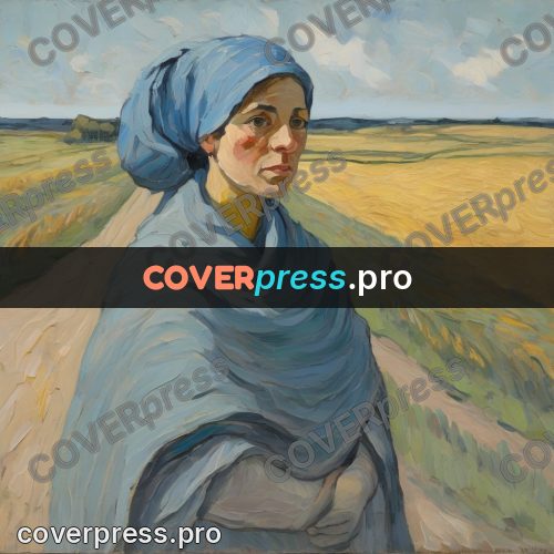 Van Gogh style artwork: woman in a blue headscarf
