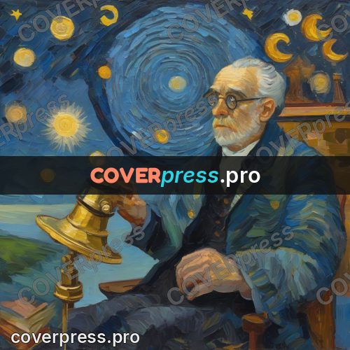 Van Gogh style artwork: scholar with an instrument at night