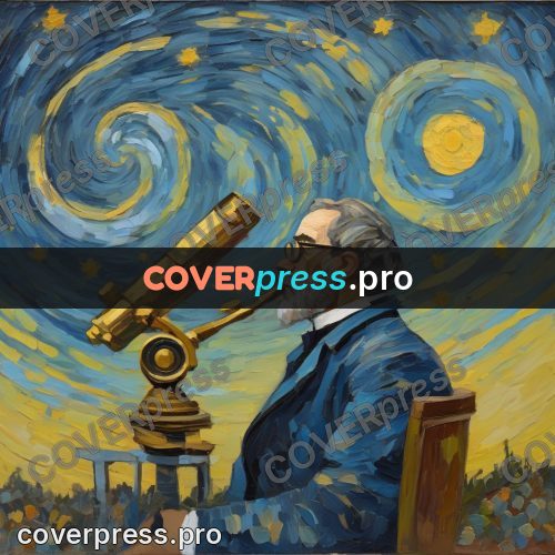 Van Gogh style artwork: scholar with an instrument at night