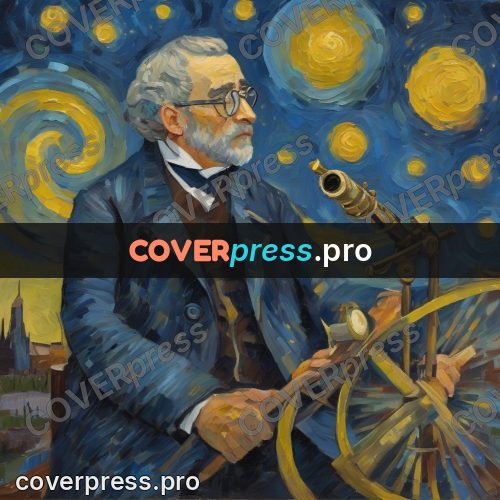 Van Gogh style artwork: scholar with an instrument at night