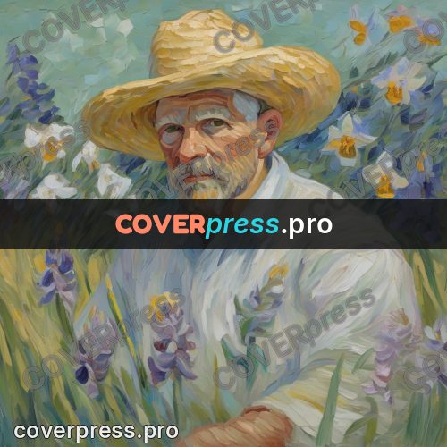Van Gogh style artwork: man among irises