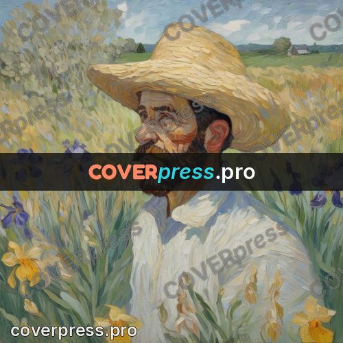 Van Gogh style artwork: man among irises