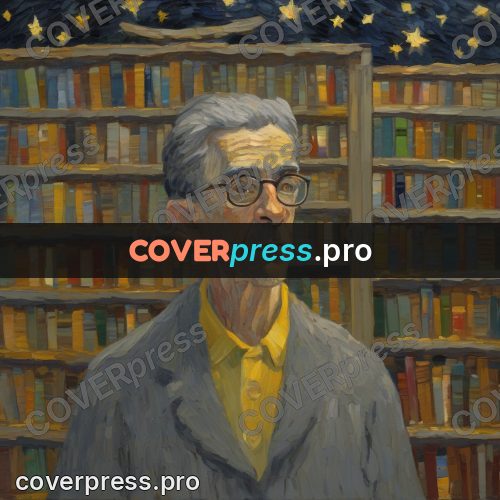 Van Gogh style artwork: man by bookshelves