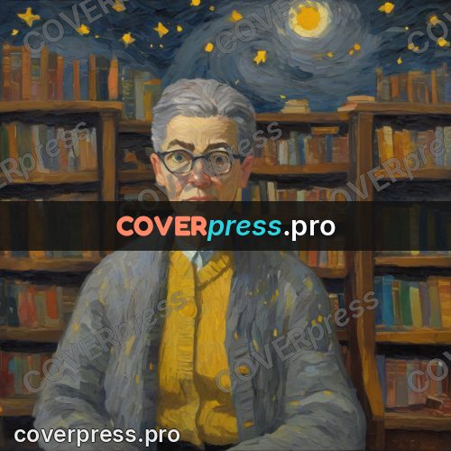 Van Gogh style artwork: man by bookshelves