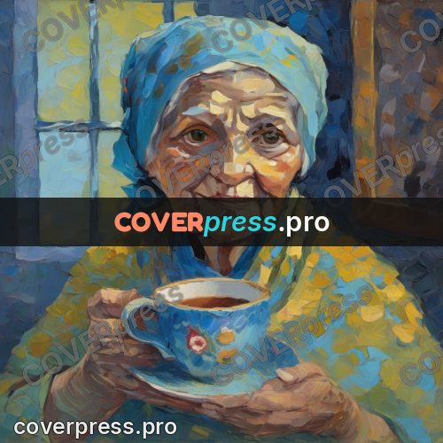 Van Gogh style artwork: old woman with a cup