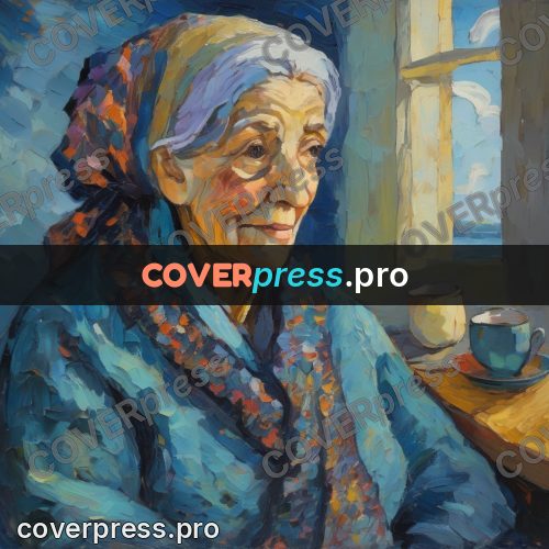 Van Gogh style artwork: old woman with a cup