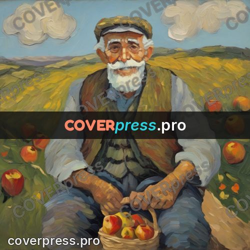 Van Gogh style artwork: old man with apples