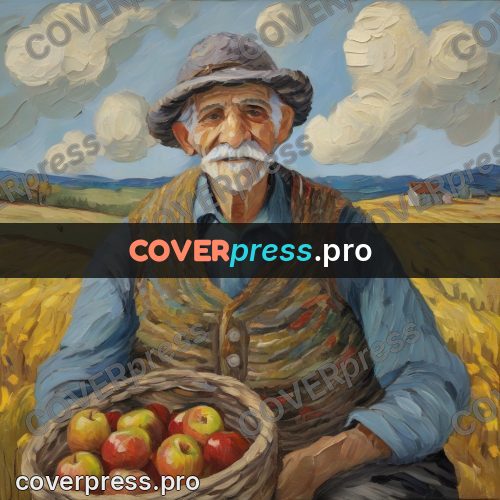 Van Gogh style artwork: old man with apples