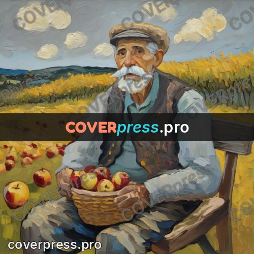 Van Gogh style artwork: old man with apples