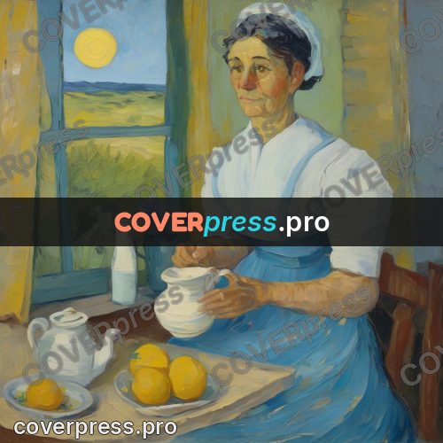 Van Gogh style artwork: woman at a table with lemons