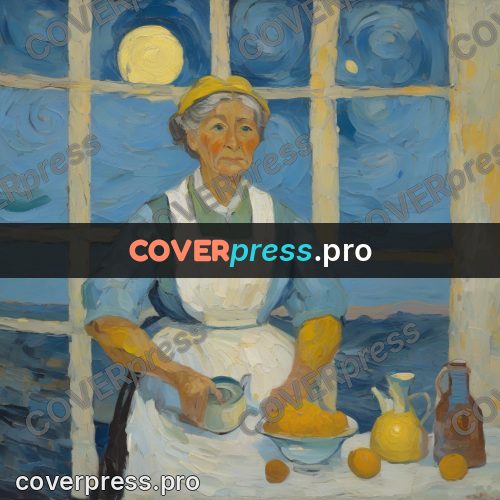 Van Gogh style artwork: woman at a table with lemons