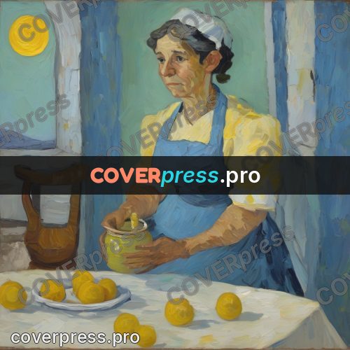 Van Gogh style artwork: woman at a table with lemons