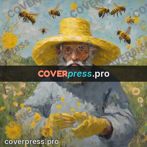 Van Gogh style artwork: beekeeper in a wide hat