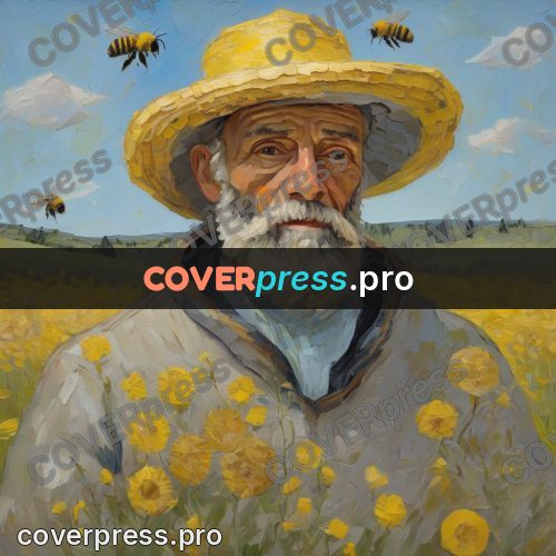 Van Gogh style artwork: beekeeper in a wide hat