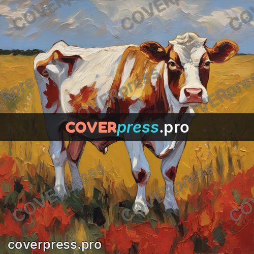 Van Gogh style artwork: cow in a field