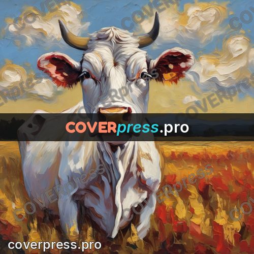 Van Gogh style artwork: cow in a field