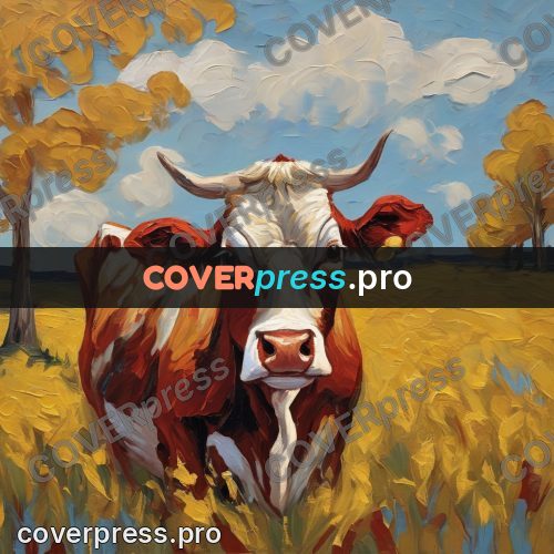 Van Gogh style artwork: cow in a field
