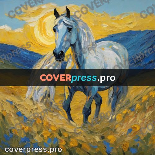 Van Gogh style artwork: horse on a slope