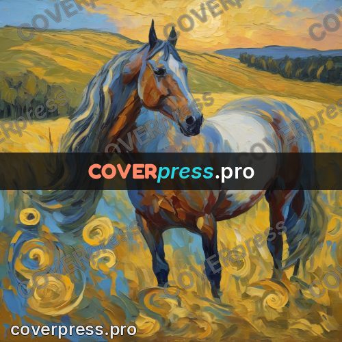 Van Gogh style artwork: horse on a slope