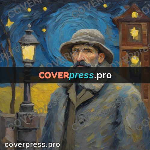 Van Gogh style artwork: man with a lantern at night