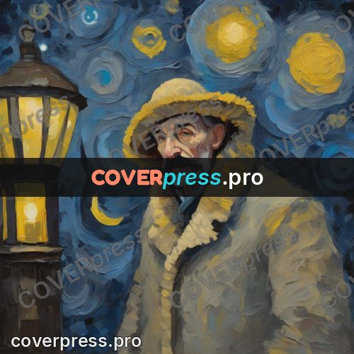 Van Gogh style artwork: man with a lantern at night