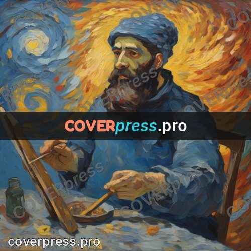 Van Gogh style artwork: painter holding a brush