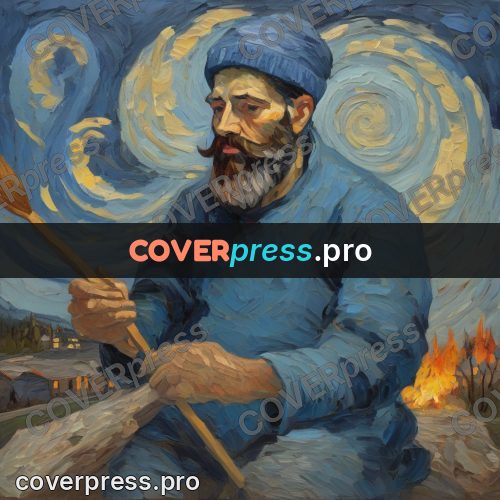 Van Gogh style artwork: painter holding a brush