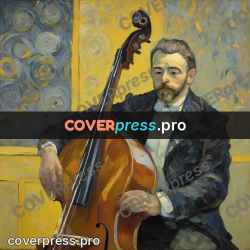 Van Gogh style artwork: musician with an upright bass