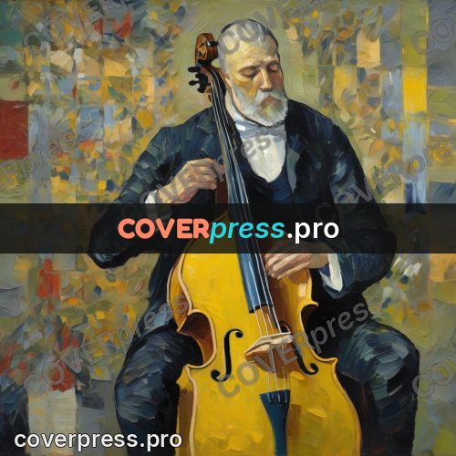 Van Gogh style artwork: musician with an upright bass