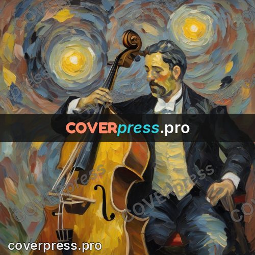 Van Gogh style artwork: musician with an upright bass