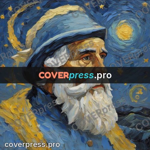Van Gogh style artwork: old man in a blue cap