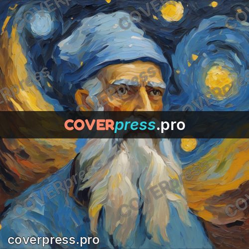 Van Gogh style artwork: old man in a blue cap