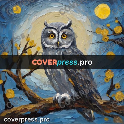 Van Gogh style artwork: owl on a moonlit branch