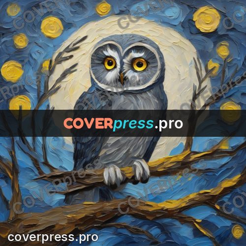Van Gogh style artwork: owl on a moonlit branch