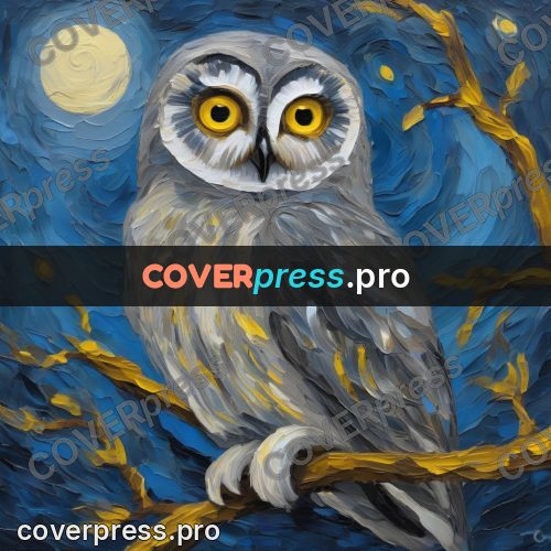 Van Gogh style artwork: owl on a moonlit branch