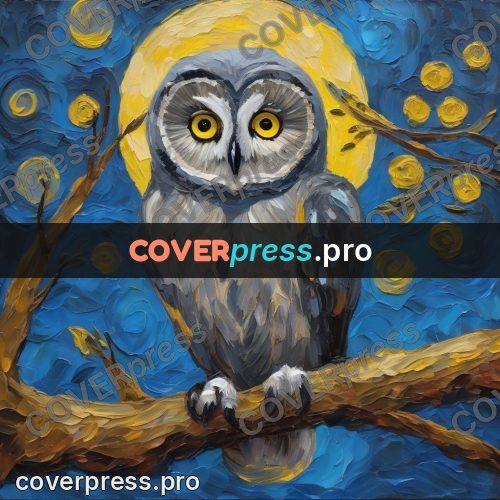 Van Gogh style artwork: owl on a moonlit branch