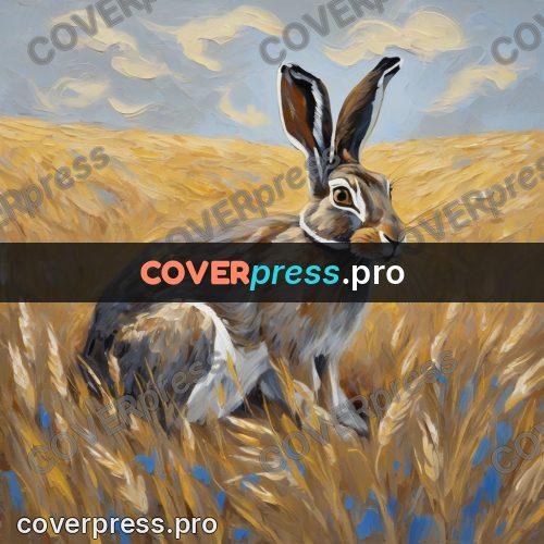 Van Gogh style artwork: hare in a wheat field