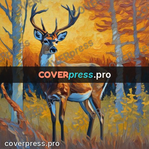 Van Gogh style artwork: deer in an autumn forest
