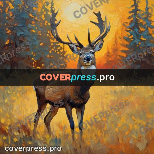 Van Gogh style artwork: deer in an autumn forest