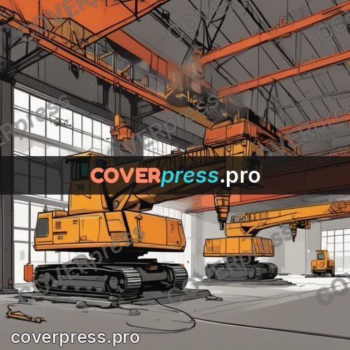 Vector illustration: workshop with orange cranes