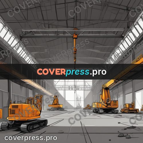 Vector illustration: workshop with orange cranes